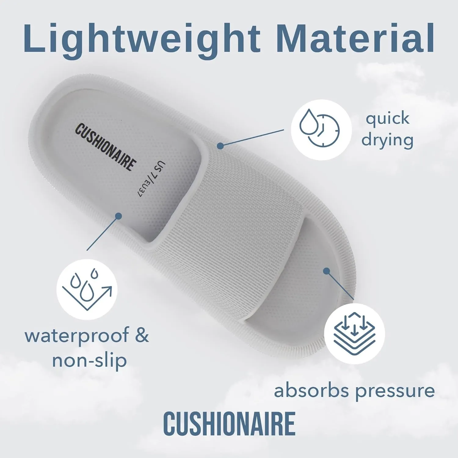 CUSHIONAIRE Feather Slides – Comfortable Cloud Cushion House Slippers for Women, Indoor Outdoor EVA Foam Foot Spa Shower Shoes, Non-Slip Arch Support