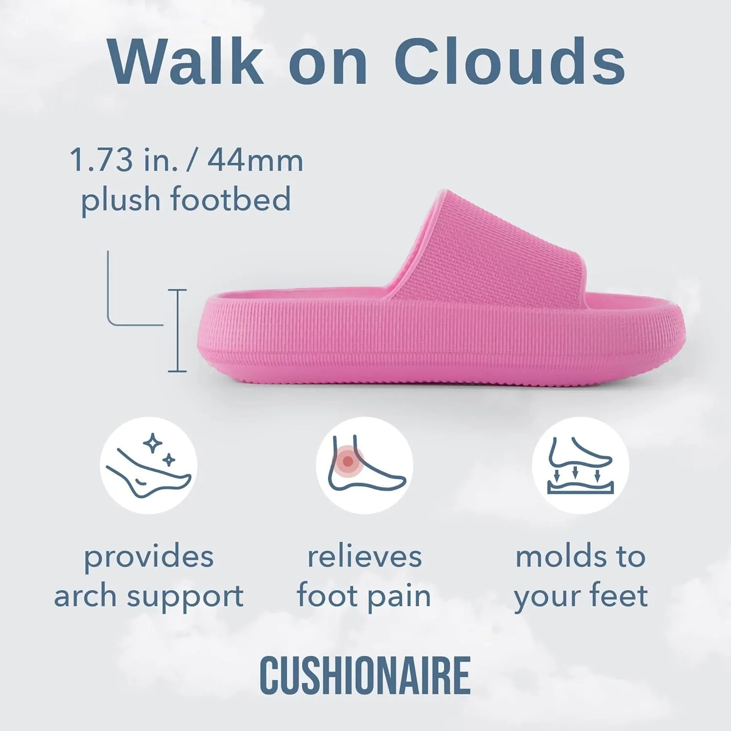 CUSHIONAIRE Feather Slides – Comfortable Cloud Cushion House Slippers for Women, Indoor Outdoor EVA Foam Foot Spa Shower Shoes, Non-Slip Arch Support