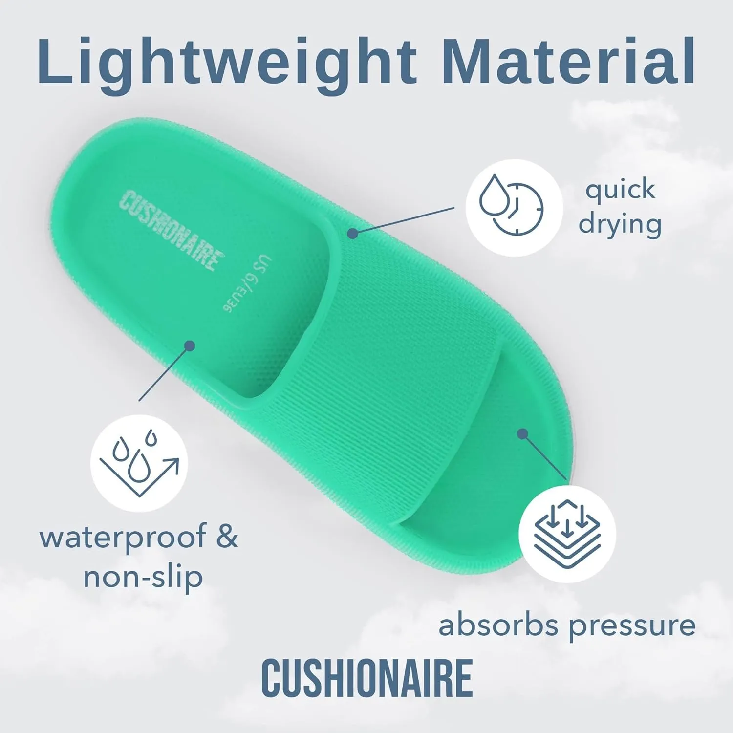 CUSHIONAIRE Feather Slides – Comfortable Cloud Cushion House Slippers for Women, Indoor Outdoor EVA Foam Foot Spa Shower Shoes, Non-Slip Arch Support