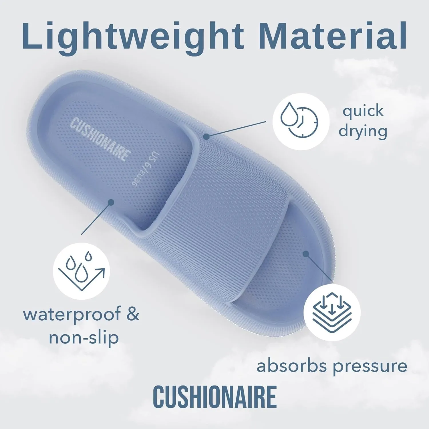 CUSHIONAIRE Feather Slides – Comfortable Cloud Cushion House Slippers for Women, Indoor Outdoor EVA Foam Foot Spa Shower Shoes, Non-Slip Arch Support