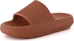 CUSHIONAIRE Feather Slides – Comfortable Cloud Cushion House Slippers for Women, Indoor Outdoor EVA Foam Foot Spa Shower Shoes, Non-Slip Arch Support