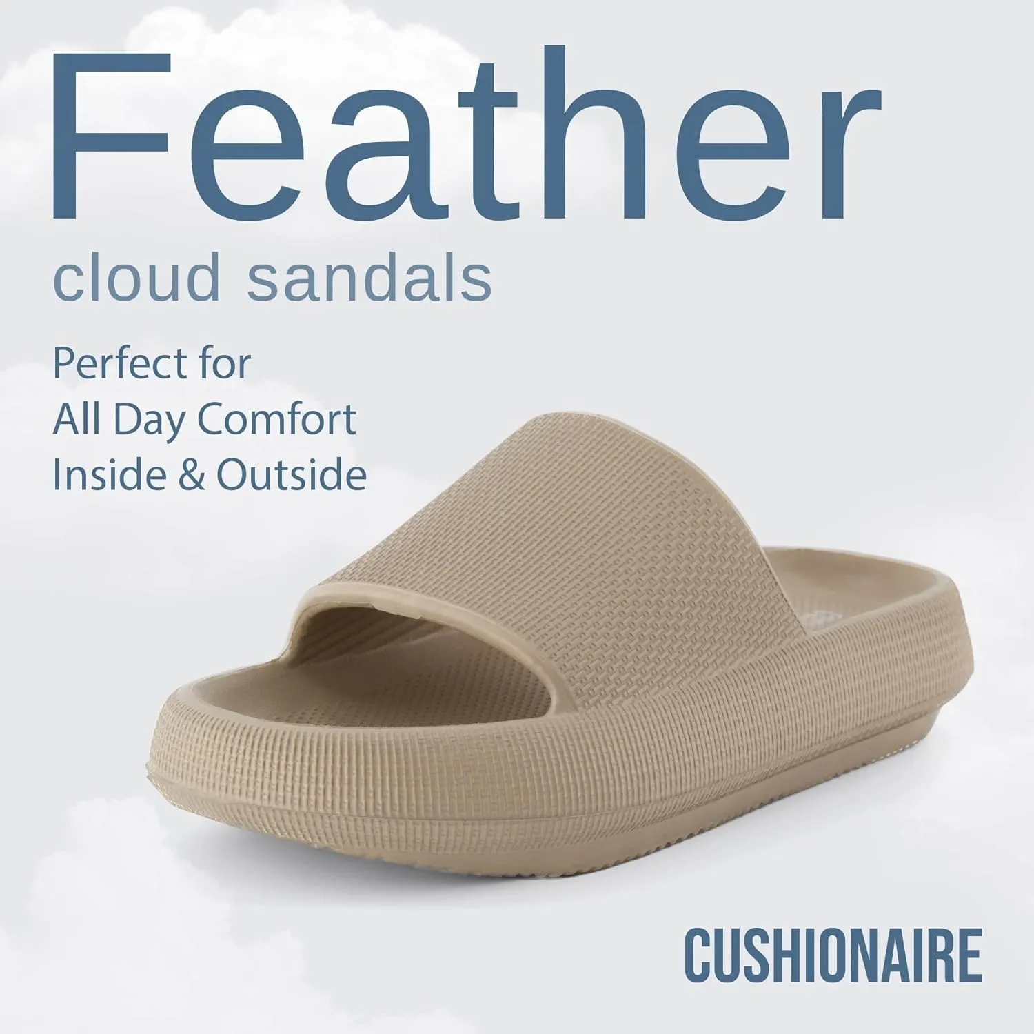 CUSHIONAIRE Feather Slides – Comfortable Cloud Cushion House Slippers for Women, Indoor Outdoor EVA Foam Foot Spa Shower Shoes, Non-Slip Arch Support
