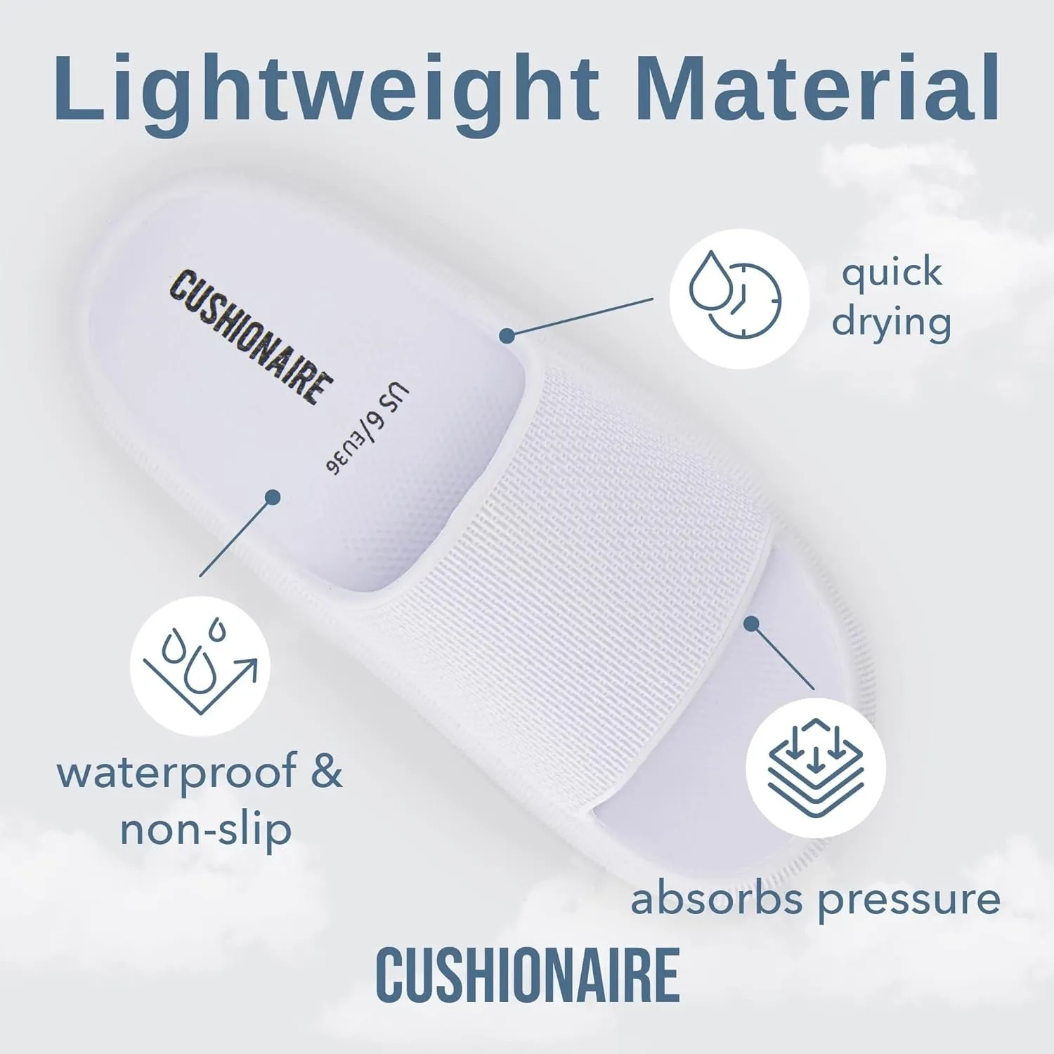 CUSHIONAIRE Feather Slides – Comfortable Cloud Cushion House Slippers for Women, Indoor Outdoor EVA Foam Foot Spa Shower Shoes, Non-Slip Arch Support