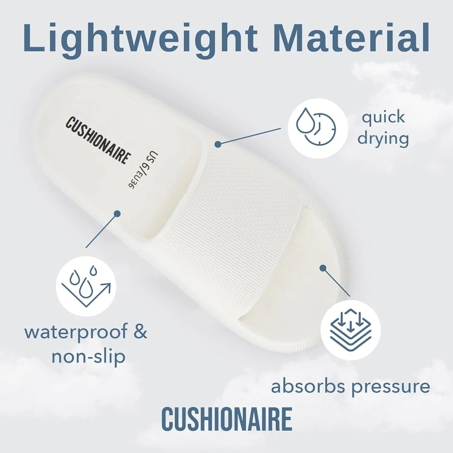CUSHIONAIRE Feather Slides – Comfortable Cloud Cushion House Slippers for Women, Indoor Outdoor EVA Foam Foot Spa Shower Shoes, Non-Slip Arch Support