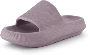 CUSHIONAIRE Feather Slides – Comfortable Cloud Cushion House Slippers for Women, Indoor Outdoor EVA Foam Foot Spa Shower Shoes, Non-Slip Arch Support