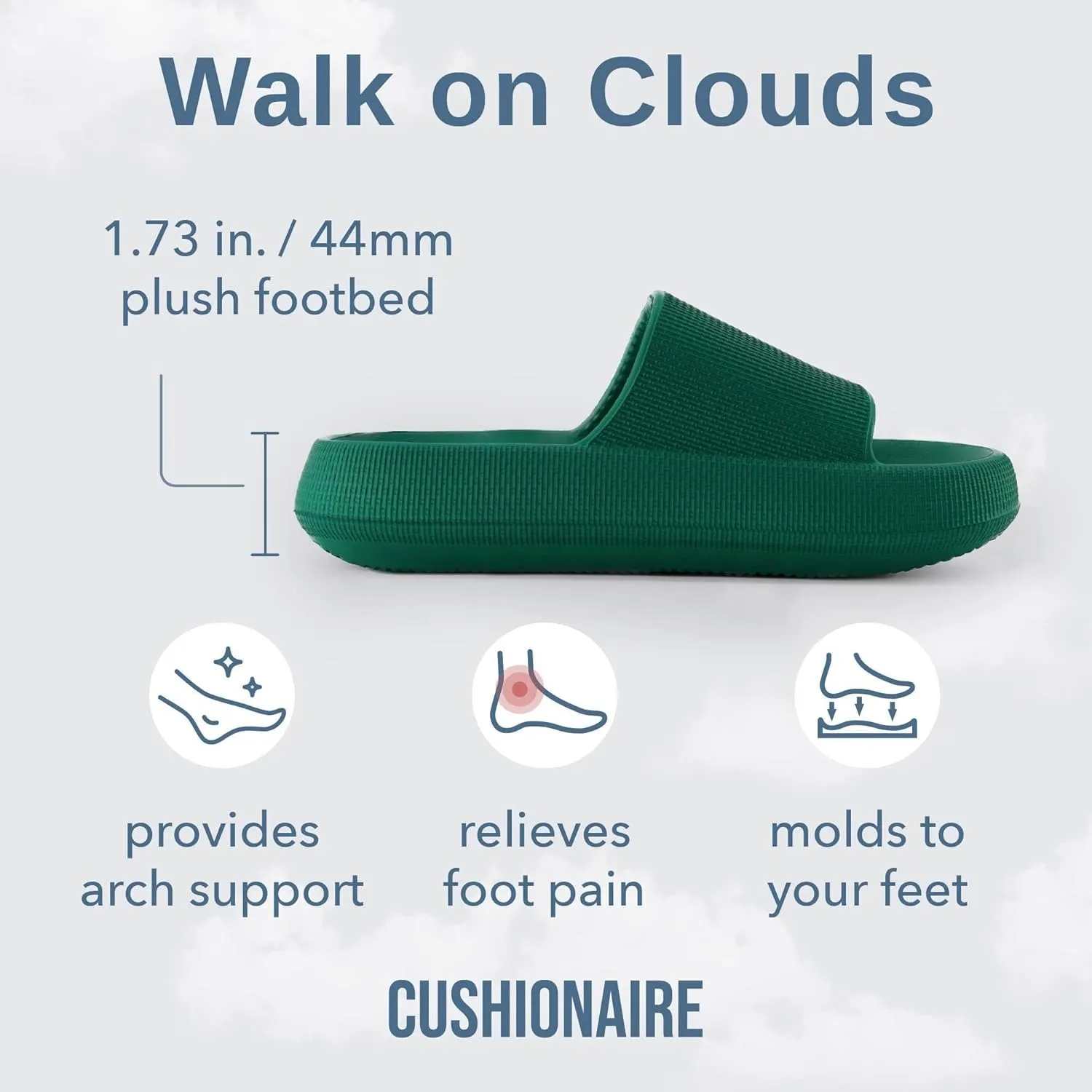 CUSHIONAIRE Feather Slides – Comfortable Cloud Cushion House Slippers for Women, Indoor Outdoor EVA Foam Foot Spa Shower Shoes, Non-Slip Arch Support