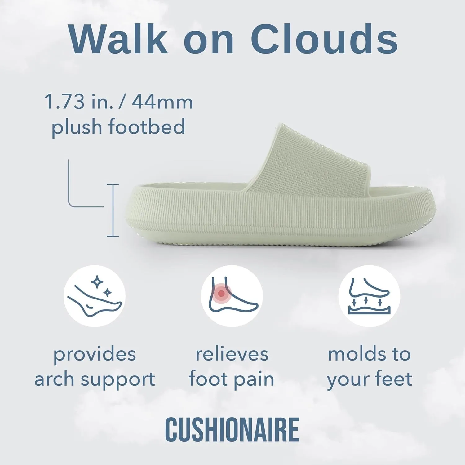 CUSHIONAIRE Feather Slides – Comfortable Cloud Cushion House Slippers for Women, Indoor Outdoor EVA Foam Foot Spa Shower Shoes, Non-Slip Arch Support