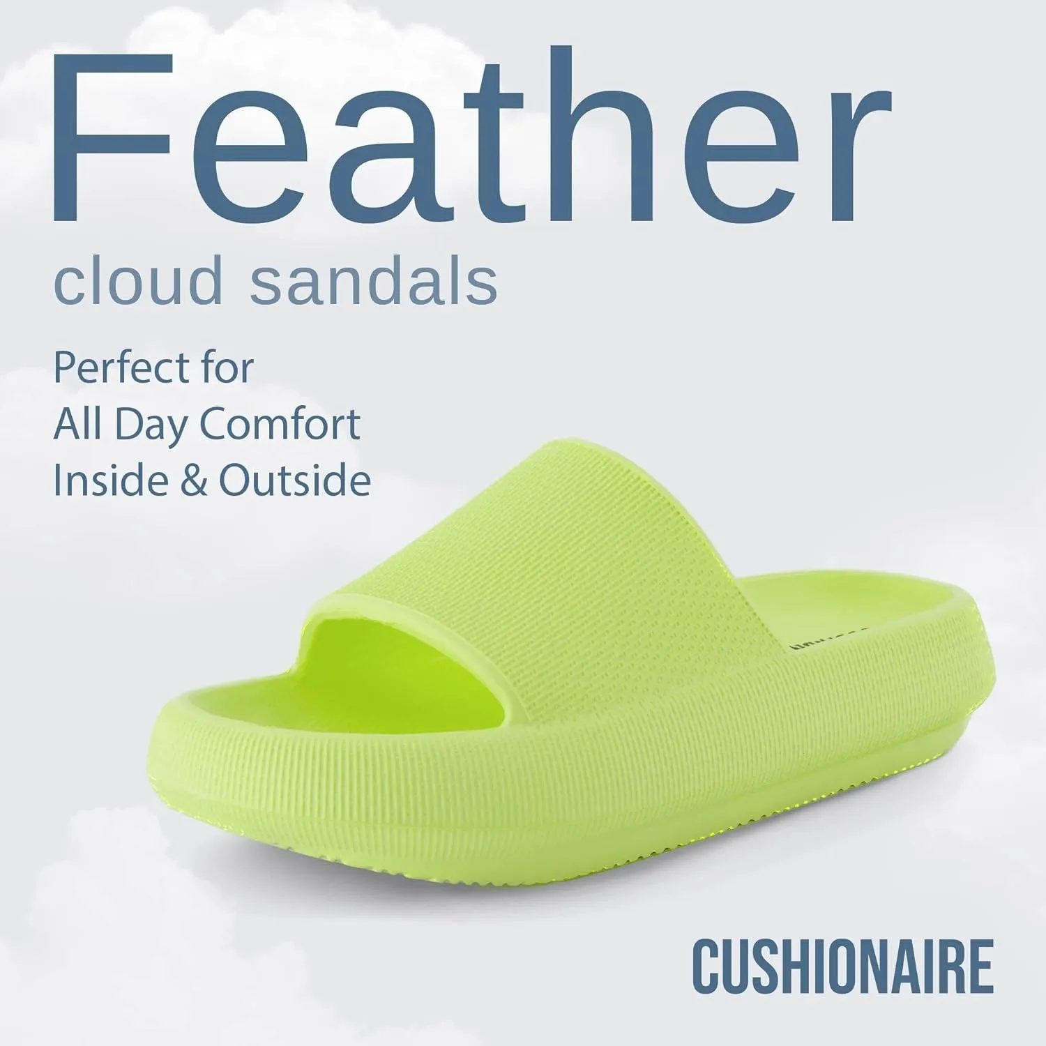 CUSHIONAIRE Feather Slides – Comfortable Cloud Cushion House Slippers for Women, Indoor Outdoor EVA Foam Foot Spa Shower Shoes, Non-Slip Arch Support