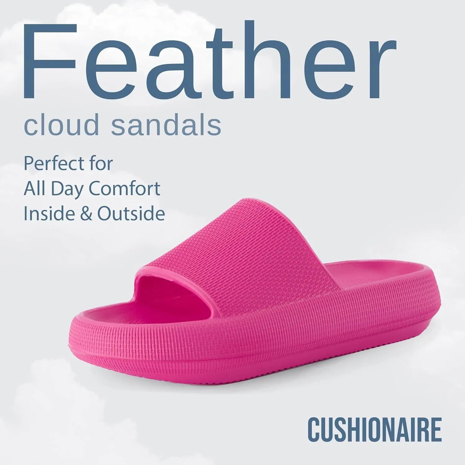 CUSHIONAIRE Feather Slides – Comfortable Cloud Cushion House Slippers for Women, Indoor Outdoor EVA Foam Foot Spa Shower Shoes, Non-Slip Arch Support