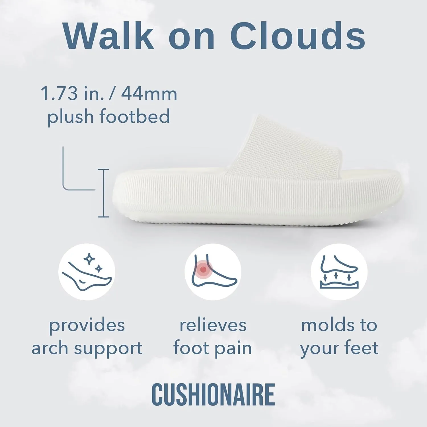 CUSHIONAIRE Feather Slides – Comfortable Cloud Cushion House Slippers for Women, Indoor Outdoor EVA Foam Foot Spa Shower Shoes, Non-Slip Arch Support