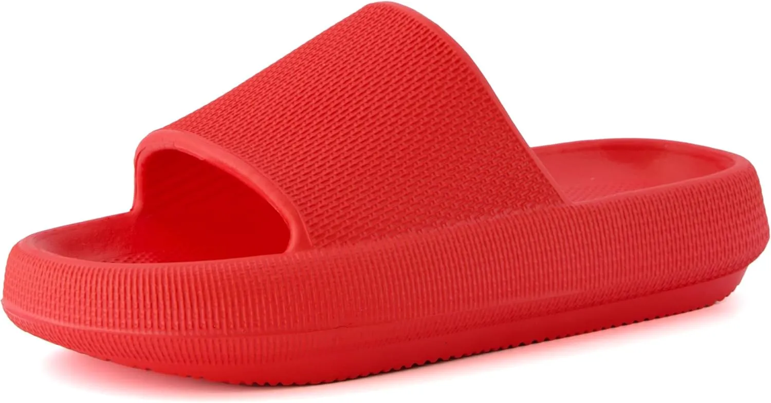 CUSHIONAIRE Feather Slides – Comfortable Cloud Cushion House Slippers for Women, Indoor Outdoor EVA Foam Foot Spa Shower Shoes, Non-Slip Arch Support