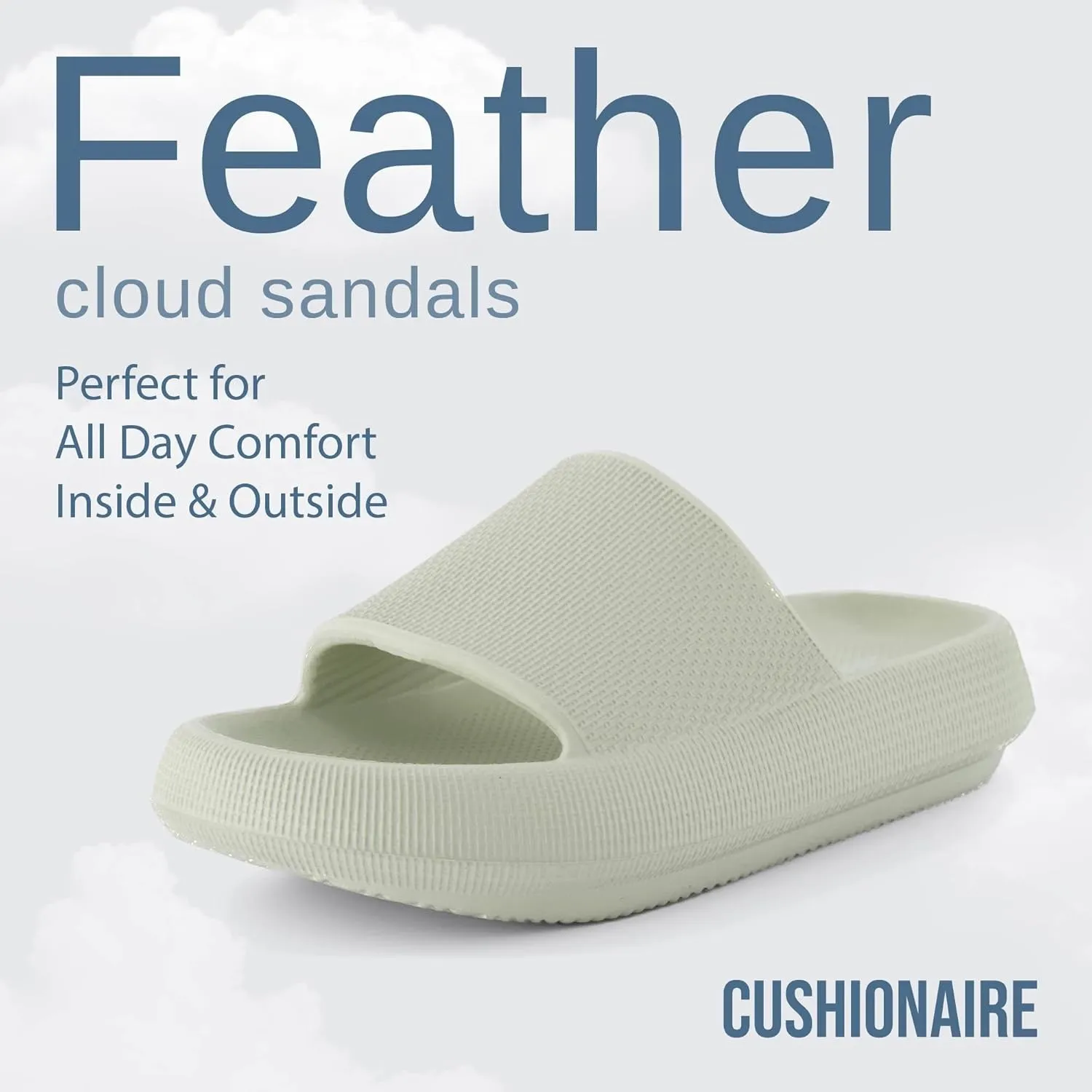 CUSHIONAIRE Feather Slides – Comfortable Cloud Cushion House Slippers for Women, Indoor Outdoor EVA Foam Foot Spa Shower Shoes, Non-Slip Arch Support