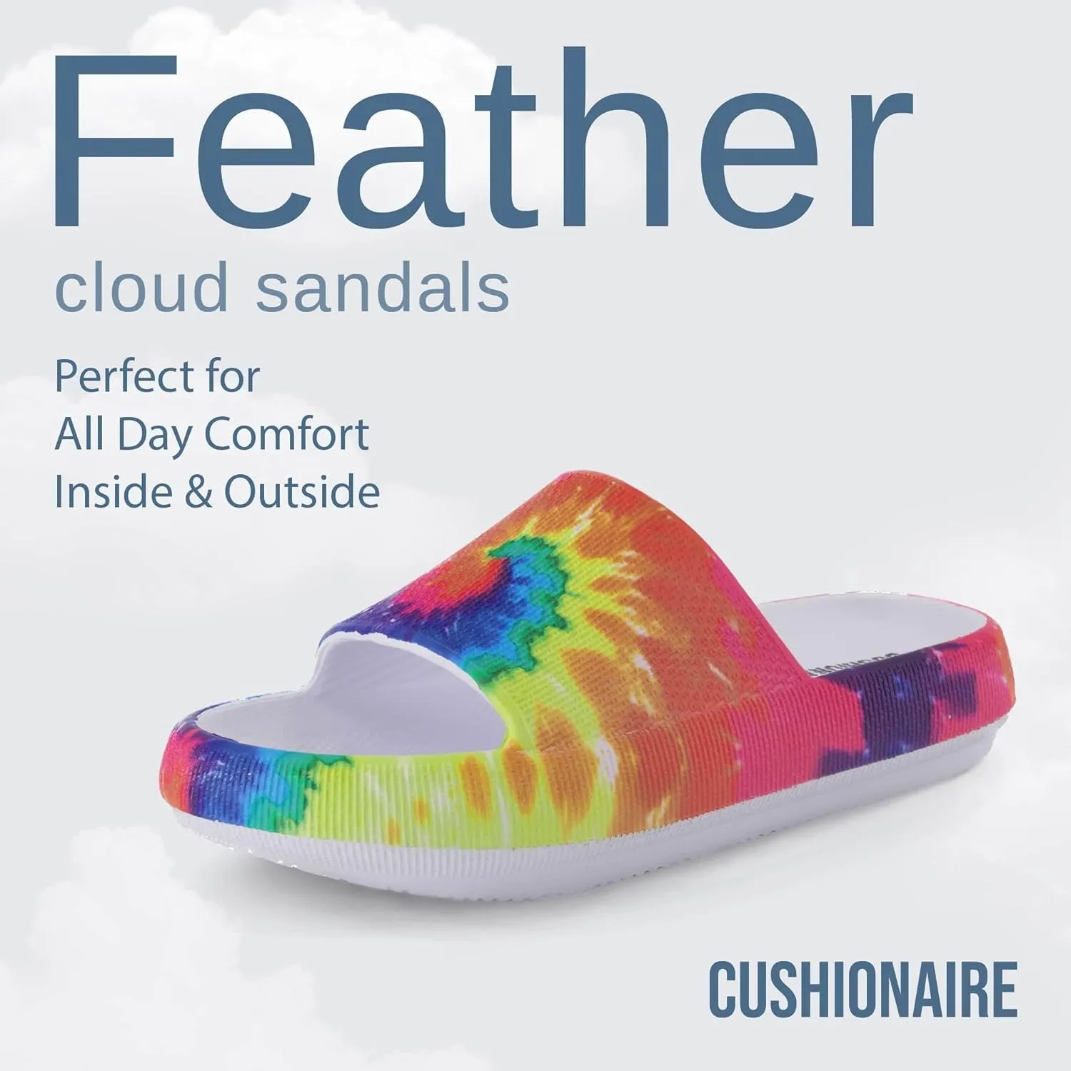CUSHIONAIRE Feather Slides – Comfortable Cloud Cushion House Slippers for Women, Indoor Outdoor EVA Foam Foot Spa Shower Shoes, Non-Slip Arch Support