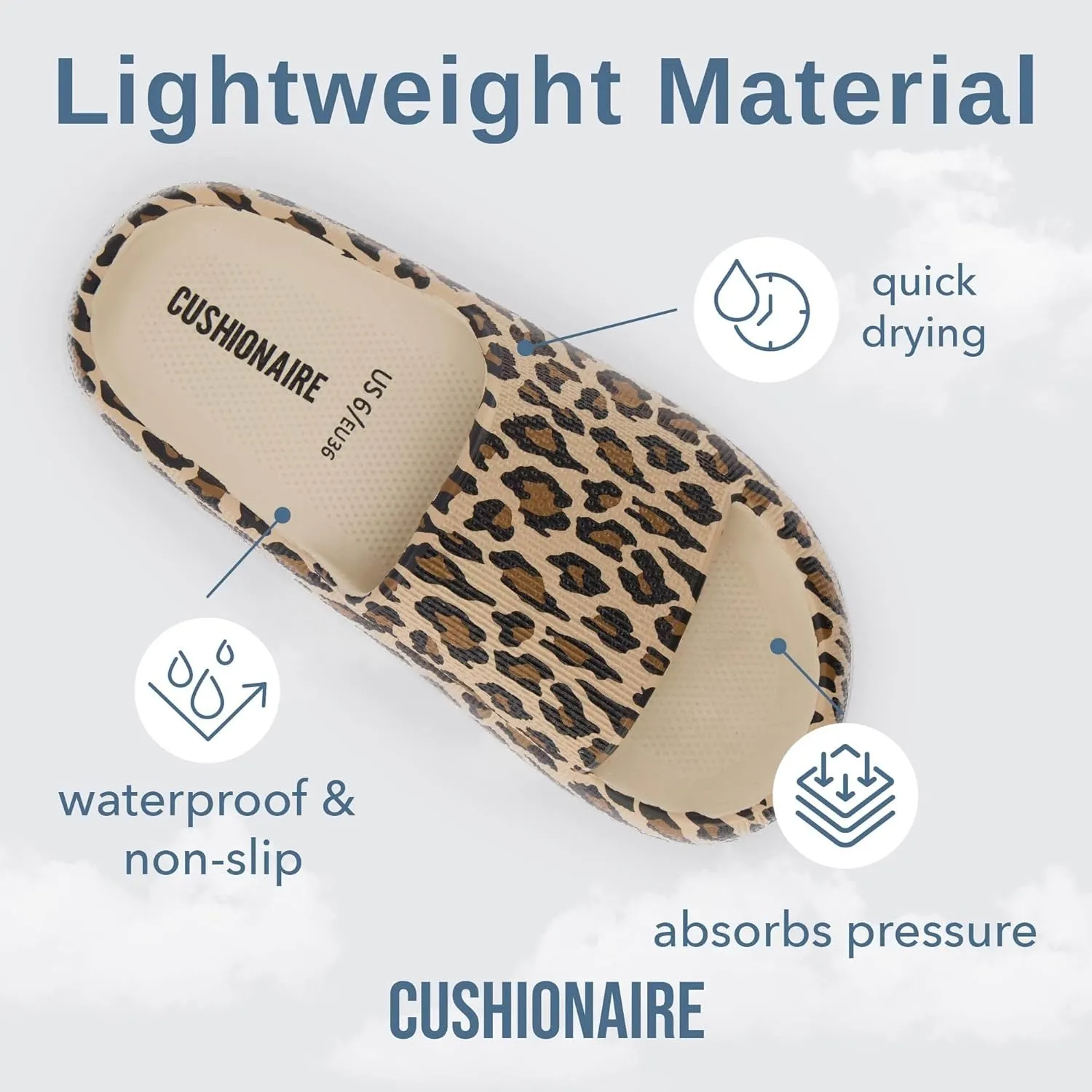CUSHIONAIRE Feather Slides – Comfortable Cloud Cushion House Slippers for Women, Indoor Outdoor EVA Foam Foot Spa Shower Shoes, Non-Slip Arch Support