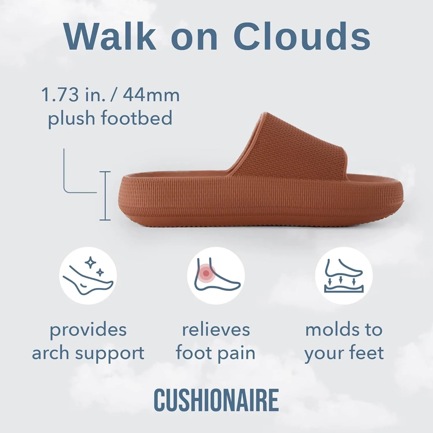 CUSHIONAIRE Feather Slides – Comfortable Cloud Cushion House Slippers for Women, Indoor Outdoor EVA Foam Foot Spa Shower Shoes, Non-Slip Arch Support