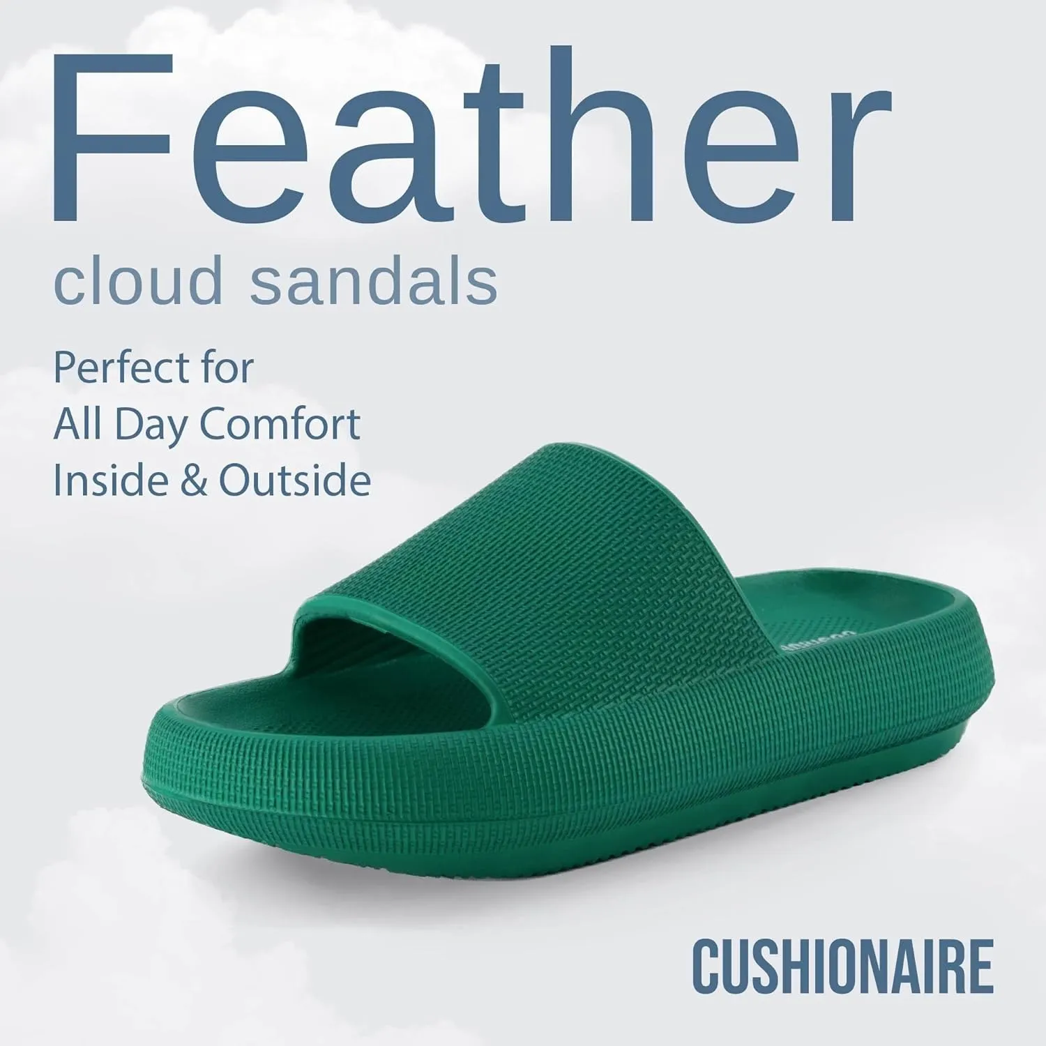 CUSHIONAIRE Feather Slides – Comfortable Cloud Cushion House Slippers for Women, Indoor Outdoor EVA Foam Foot Spa Shower Shoes, Non-Slip Arch Support