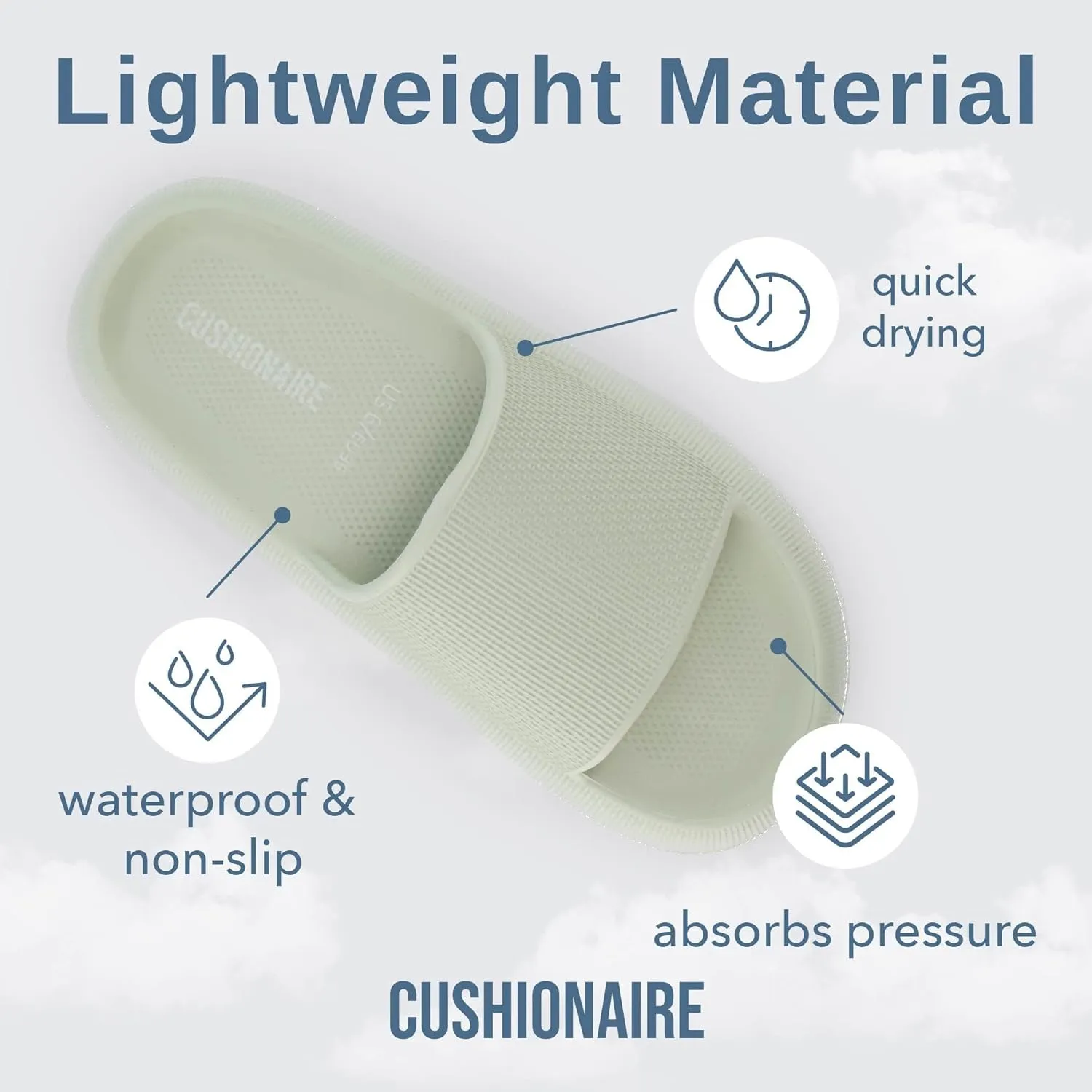 CUSHIONAIRE Feather Slides – Comfortable Cloud Cushion House Slippers for Women, Indoor Outdoor EVA Foam Foot Spa Shower Shoes, Non-Slip Arch Support
