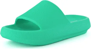 CUSHIONAIRE Feather Slides – Comfortable Cloud Cushion House Slippers for Women, Indoor Outdoor EVA Foam Foot Spa Shower Shoes, Non-Slip Arch Support
