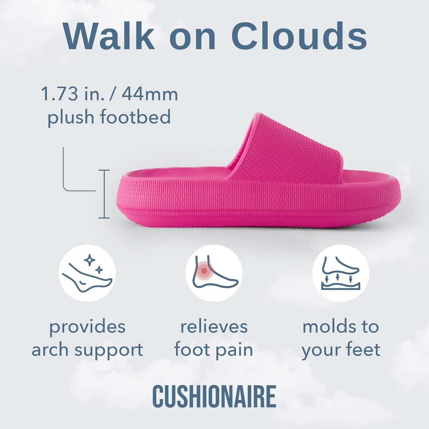CUSHIONAIRE Feather Slides – Comfortable Cloud Cushion House Slippers for Women, Indoor Outdoor EVA Foam Foot Spa Shower Shoes, Non-Slip Arch Support