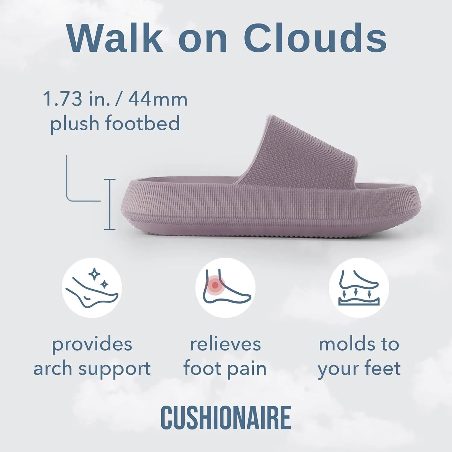 CUSHIONAIRE Feather Slides – Comfortable Cloud Cushion House Slippers for Women, Indoor Outdoor EVA Foam Foot Spa Shower Shoes, Non-Slip Arch Support