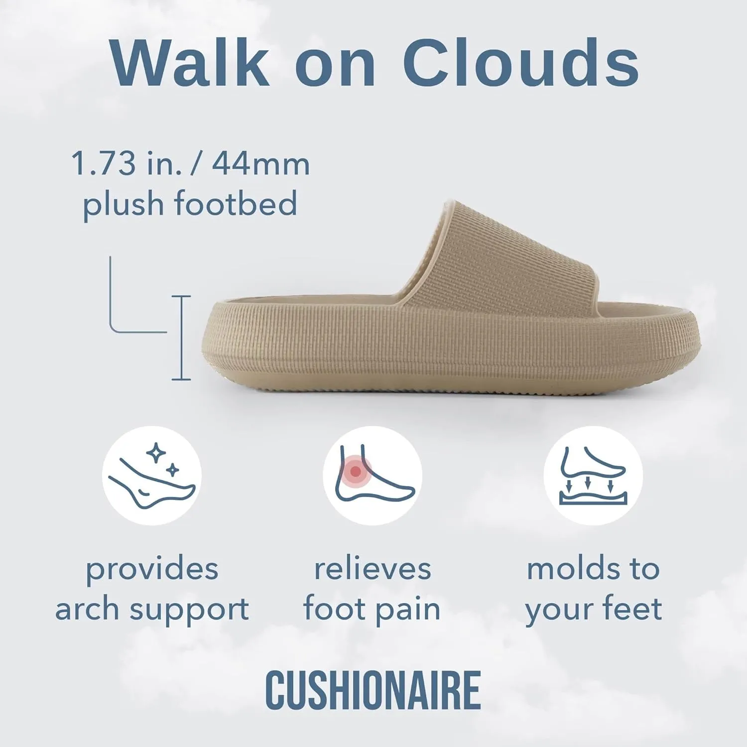 CUSHIONAIRE Feather Slides – Comfortable Cloud Cushion House Slippers for Women, Indoor Outdoor EVA Foam Foot Spa Shower Shoes, Non-Slip Arch Support