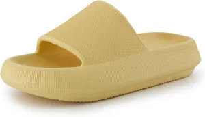 CUSHIONAIRE Feather Slides – Comfortable Cloud Cushion House Slippers for Women, Indoor Outdoor EVA Foam Foot Spa Shower Shoes, Non-Slip Arch Support