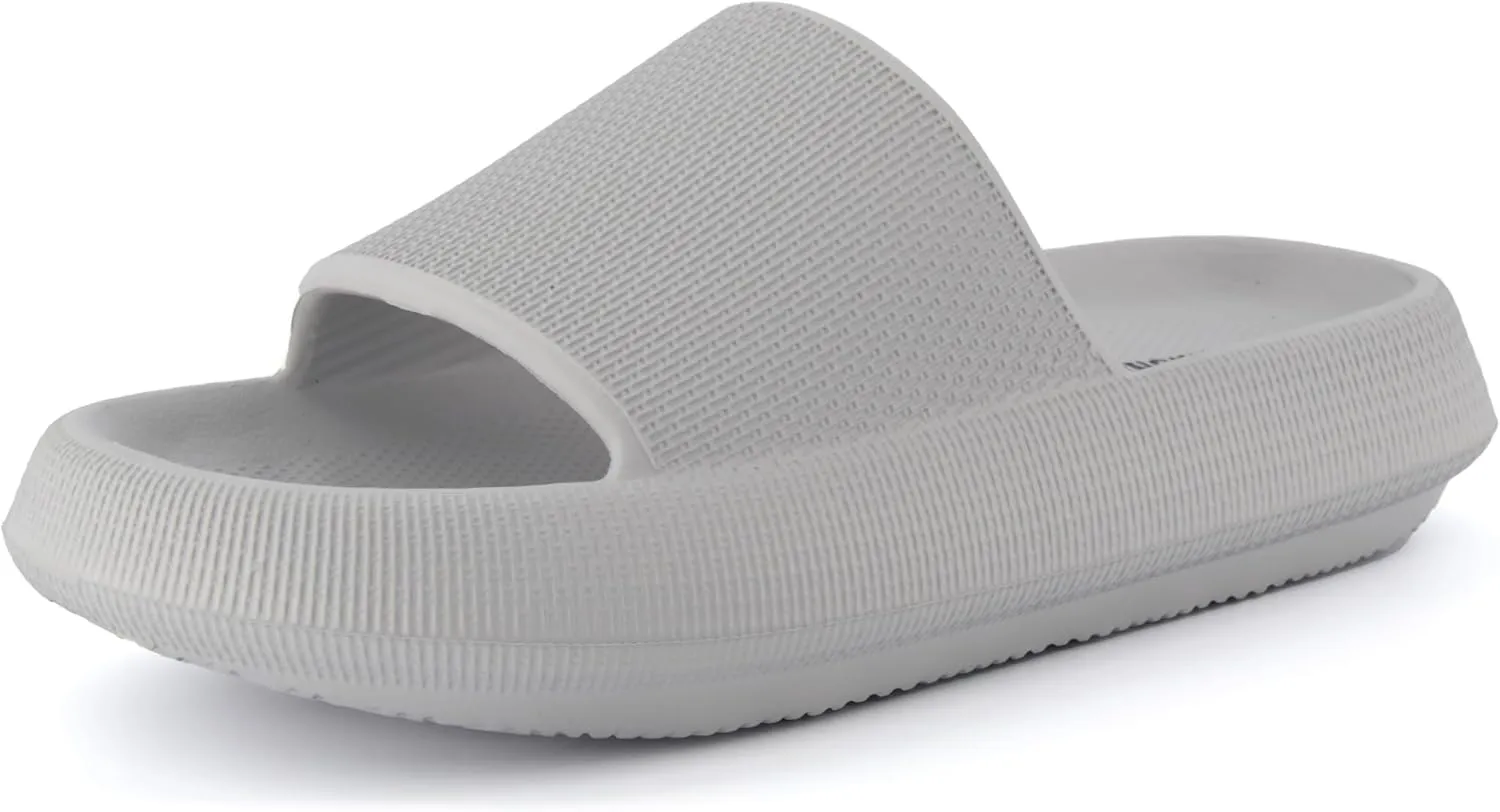 CUSHIONAIRE Feather Slides – Comfortable Cloud Cushion House Slippers for Women, Indoor Outdoor EVA Foam Foot Spa Shower Shoes, Non-Slip Arch Support