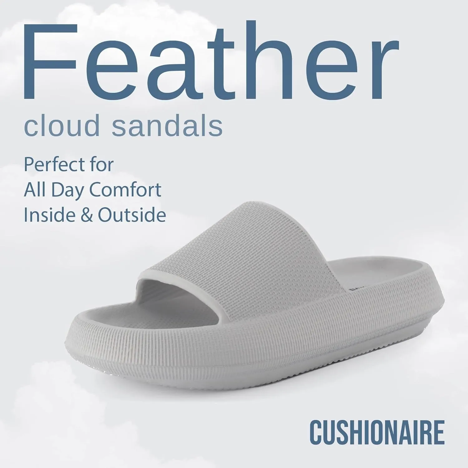 CUSHIONAIRE Feather Slides – Comfortable Cloud Cushion House Slippers for Women, Indoor Outdoor EVA Foam Foot Spa Shower Shoes, Non-Slip Arch Support
