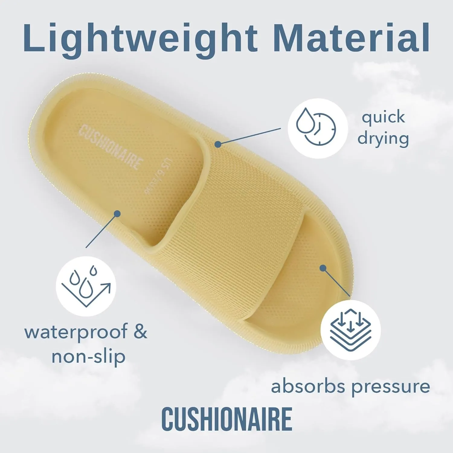 CUSHIONAIRE Feather Slides – Comfortable Cloud Cushion House Slippers for Women, Indoor Outdoor EVA Foam Foot Spa Shower Shoes, Non-Slip Arch Support