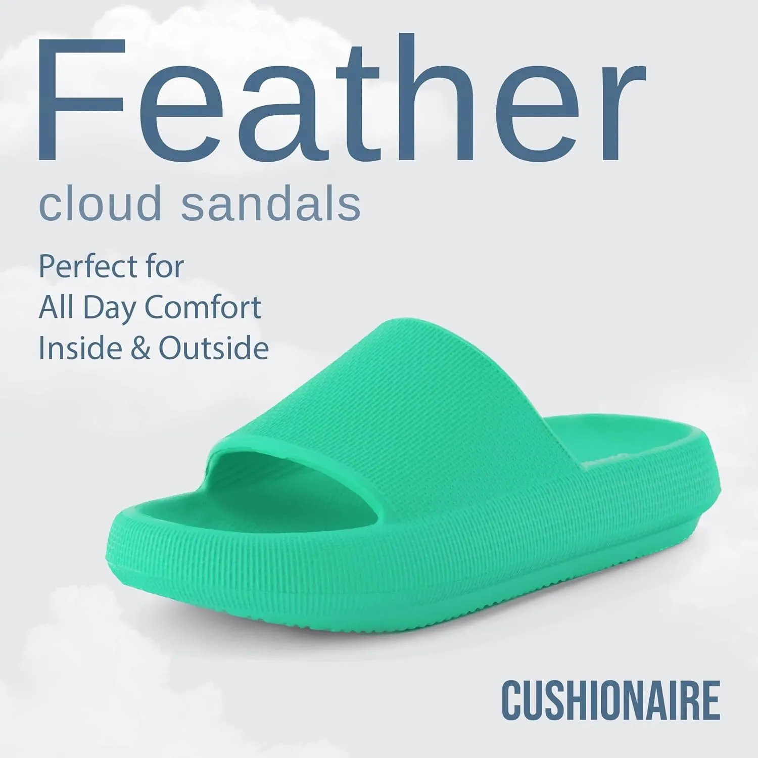CUSHIONAIRE Feather Slides – Comfortable Cloud Cushion House Slippers for Women, Indoor Outdoor EVA Foam Foot Spa Shower Shoes, Non-Slip Arch Support