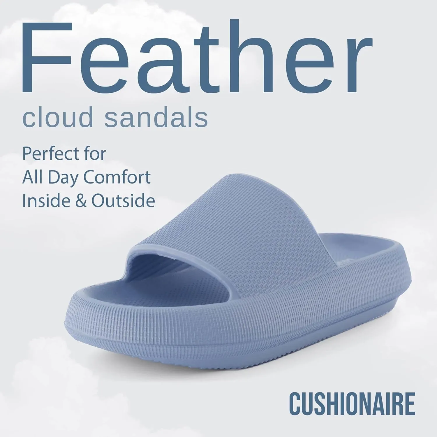 CUSHIONAIRE Feather Slides – Comfortable Cloud Cushion House Slippers for Women, Indoor Outdoor EVA Foam Foot Spa Shower Shoes, Non-Slip Arch Support