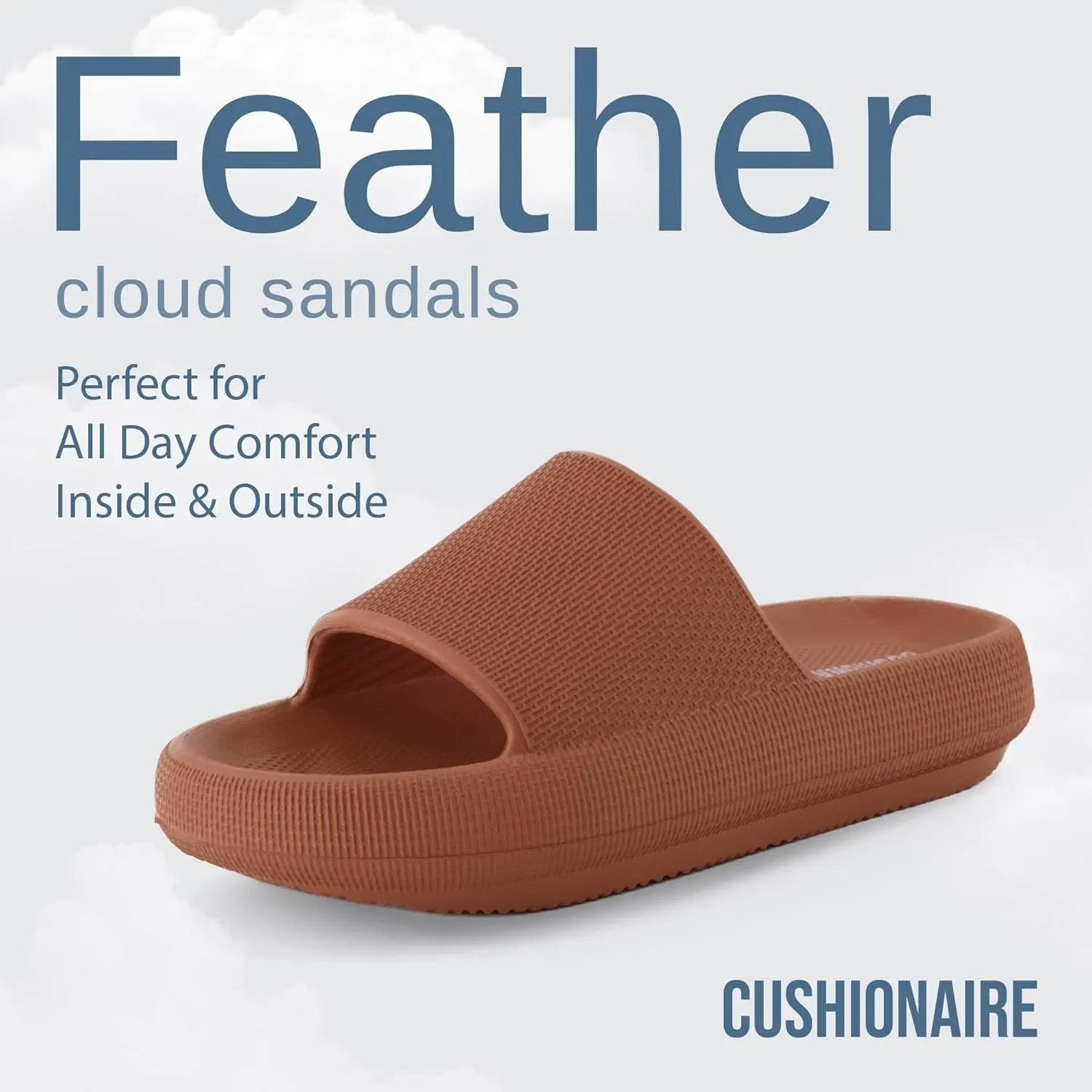 CUSHIONAIRE Feather Slides – Comfortable Cloud Cushion House Slippers for Women, Indoor Outdoor EVA Foam Foot Spa Shower Shoes, Non-Slip Arch Support