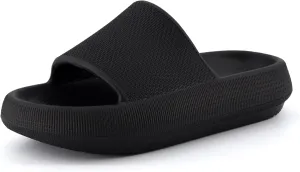 CUSHIONAIRE Feather Slides – Comfortable Cloud Cushion House Slippers for Women, Indoor Outdoor EVA Foam Foot Spa Shower Shoes, Non-Slip Arch Support