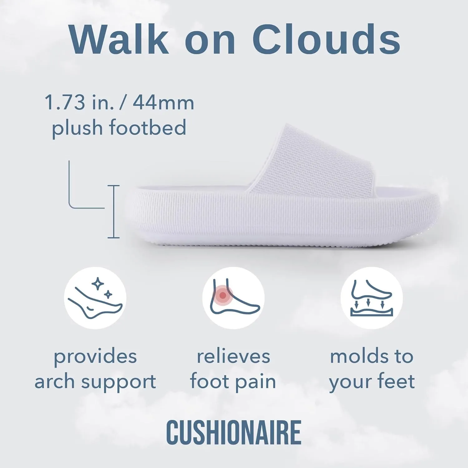 CUSHIONAIRE Feather Slides – Comfortable Cloud Cushion House Slippers for Women, Indoor Outdoor EVA Foam Foot Spa Shower Shoes, Non-Slip Arch Support