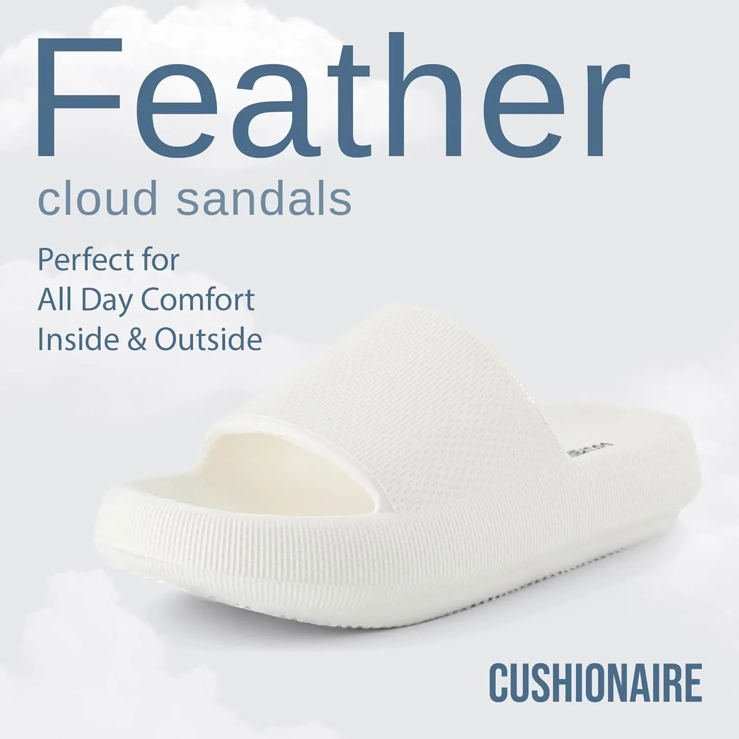 CUSHIONAIRE Feather Slides – Comfortable Cloud Cushion House Slippers for Women, Indoor Outdoor EVA Foam Foot Spa Shower Shoes, Non-Slip Arch Support