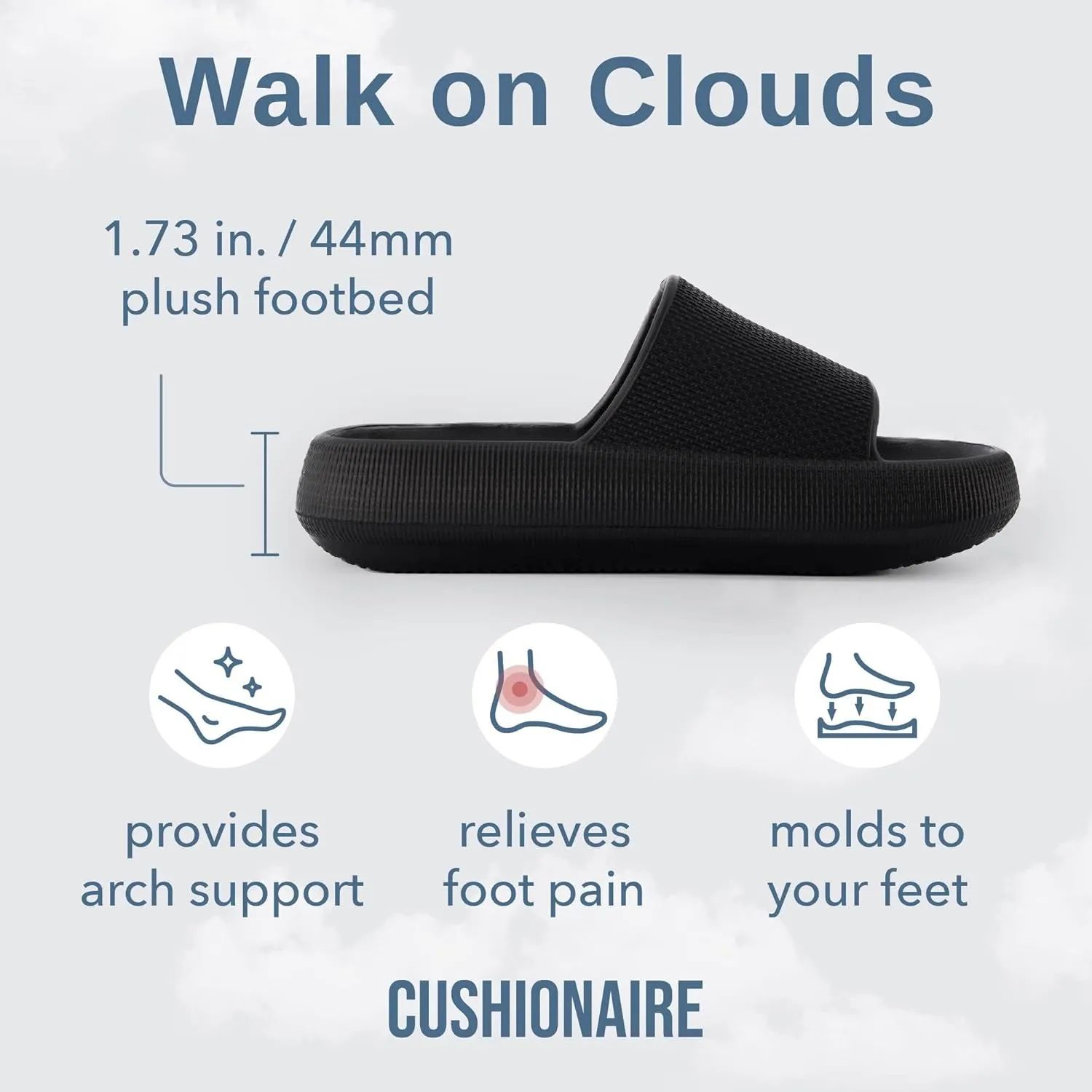 CUSHIONAIRE Feather Slides – Comfortable Cloud Cushion House Slippers for Women, Indoor Outdoor EVA Foam Foot Spa Shower Shoes, Non-Slip Arch Support