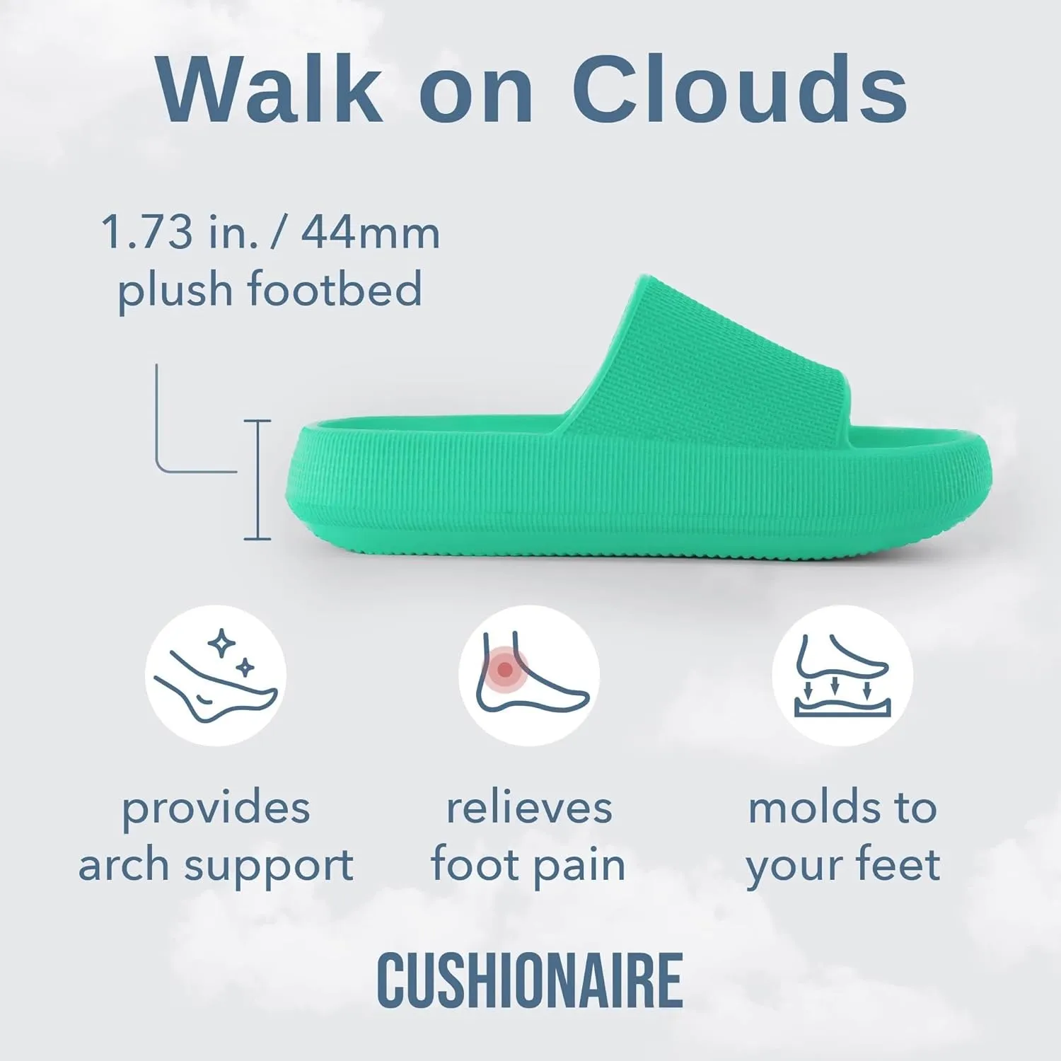 CUSHIONAIRE Feather Slides – Comfortable Cloud Cushion House Slippers for Women, Indoor Outdoor EVA Foam Foot Spa Shower Shoes, Non-Slip Arch Support