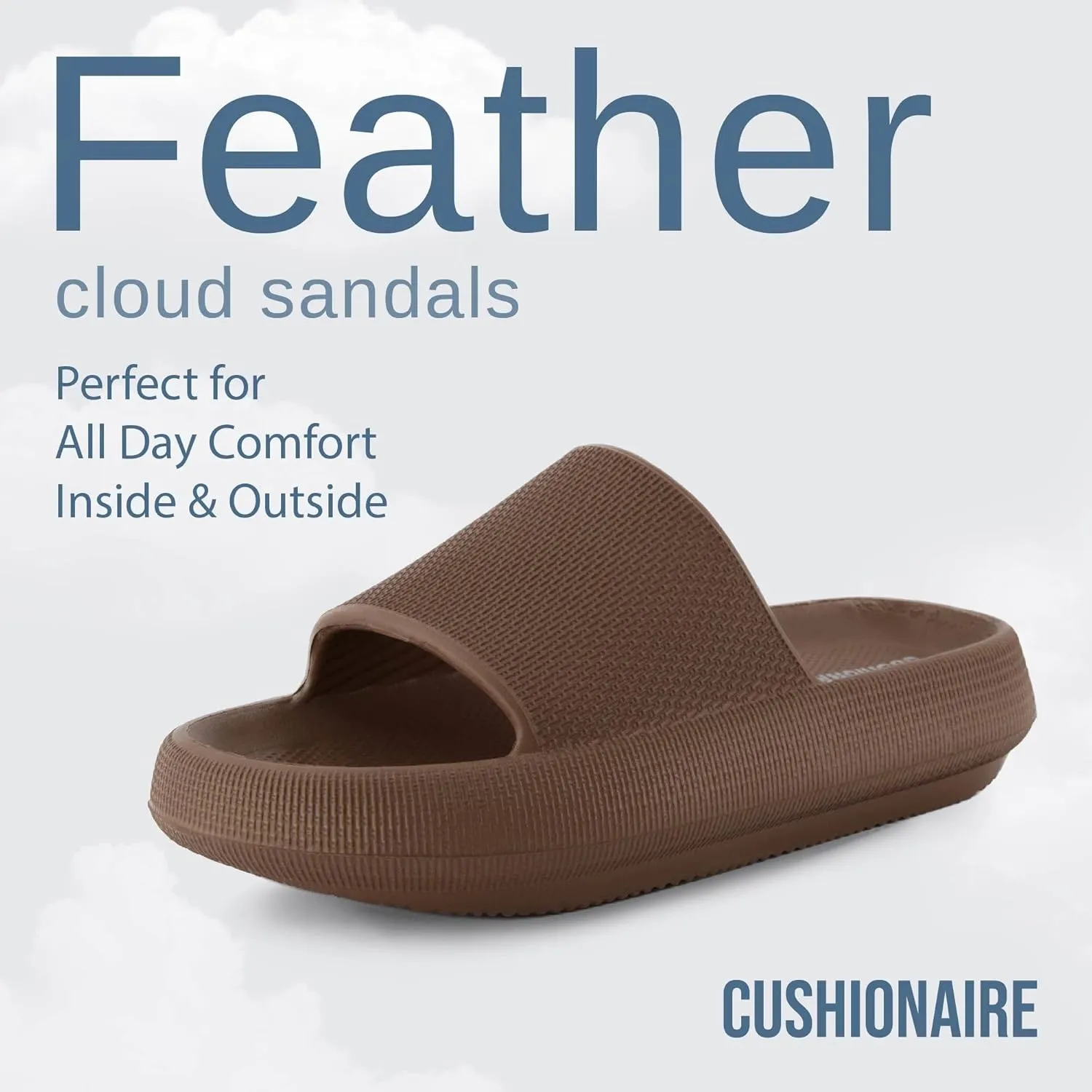 CUSHIONAIRE Feather Slides – Comfortable Cloud Cushion House Slippers for Women, Indoor Outdoor EVA Foam Foot Spa Shower Shoes, Non-Slip Arch Support