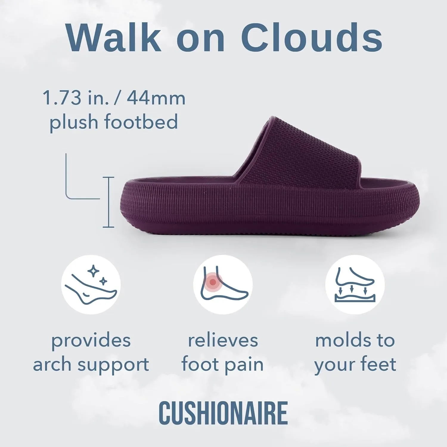 CUSHIONAIRE Feather Slides – Comfortable Cloud Cushion House Slippers for Women, Indoor Outdoor EVA Foam Foot Spa Shower Shoes, Non-Slip Arch Support