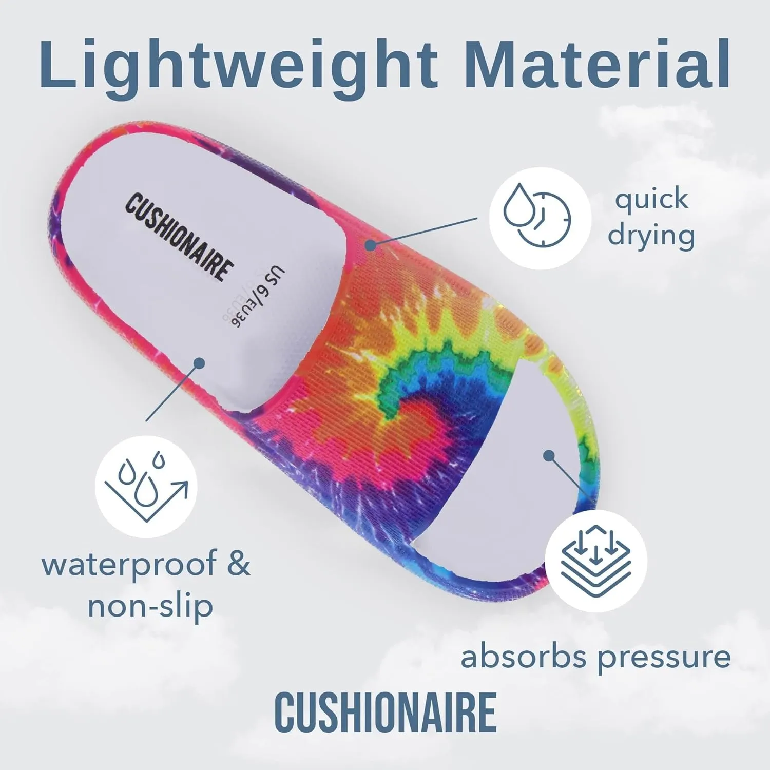 CUSHIONAIRE Feather Slides – Comfortable Cloud Cushion House Slippers for Women, Indoor Outdoor EVA Foam Foot Spa Shower Shoes, Non-Slip Arch Support