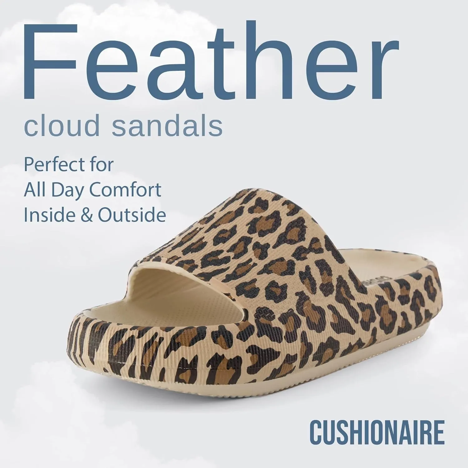 CUSHIONAIRE Feather Slides – Comfortable Cloud Cushion House Slippers for Women, Indoor Outdoor EVA Foam Foot Spa Shower Shoes, Non-Slip Arch Support
