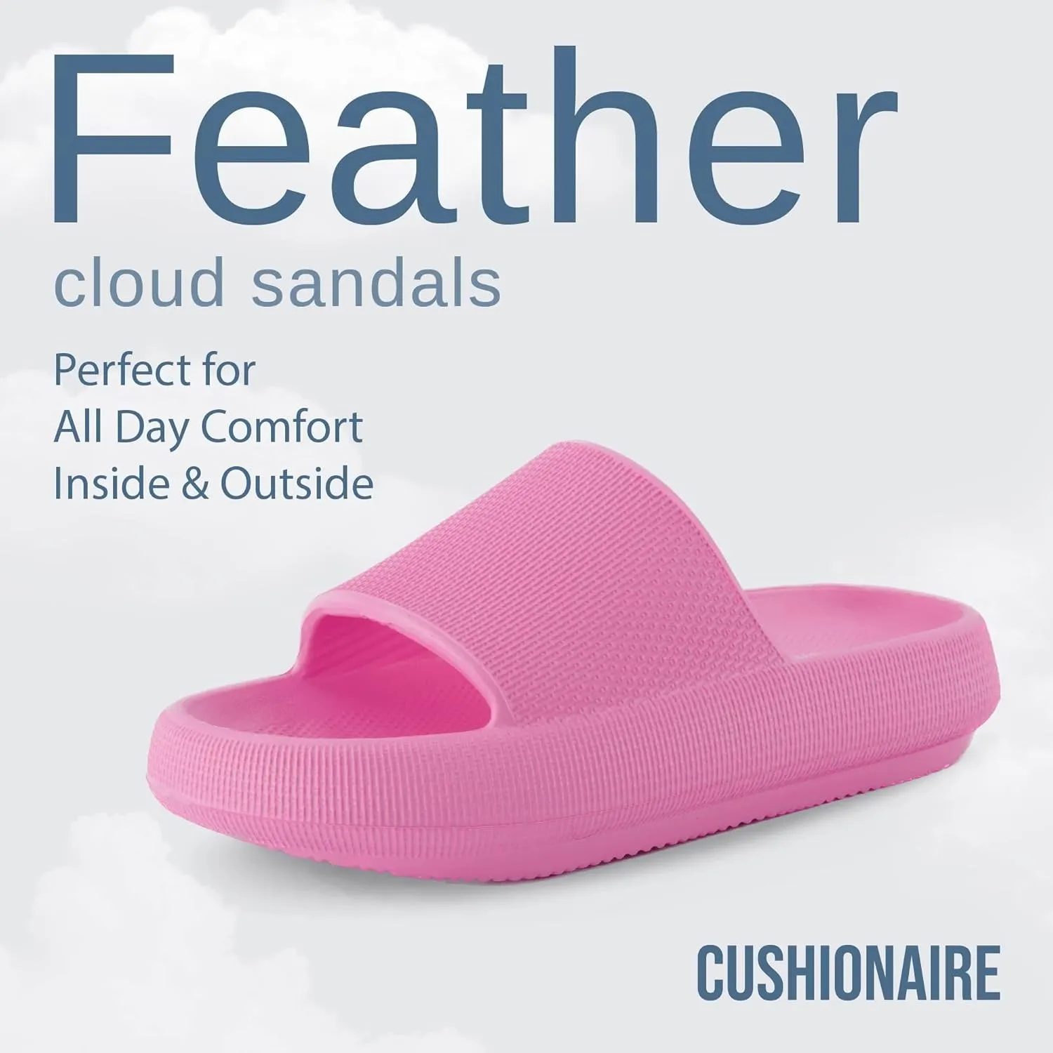 CUSHIONAIRE Feather Slides – Comfortable Cloud Cushion House Slippers for Women, Indoor Outdoor EVA Foam Foot Spa Shower Shoes, Non-Slip Arch Support
