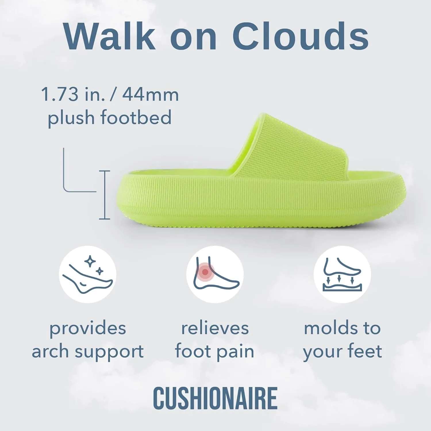 CUSHIONAIRE Feather Slides – Comfortable Cloud Cushion House Slippers for Women, Indoor Outdoor EVA Foam Foot Spa Shower Shoes, Non-Slip Arch Support