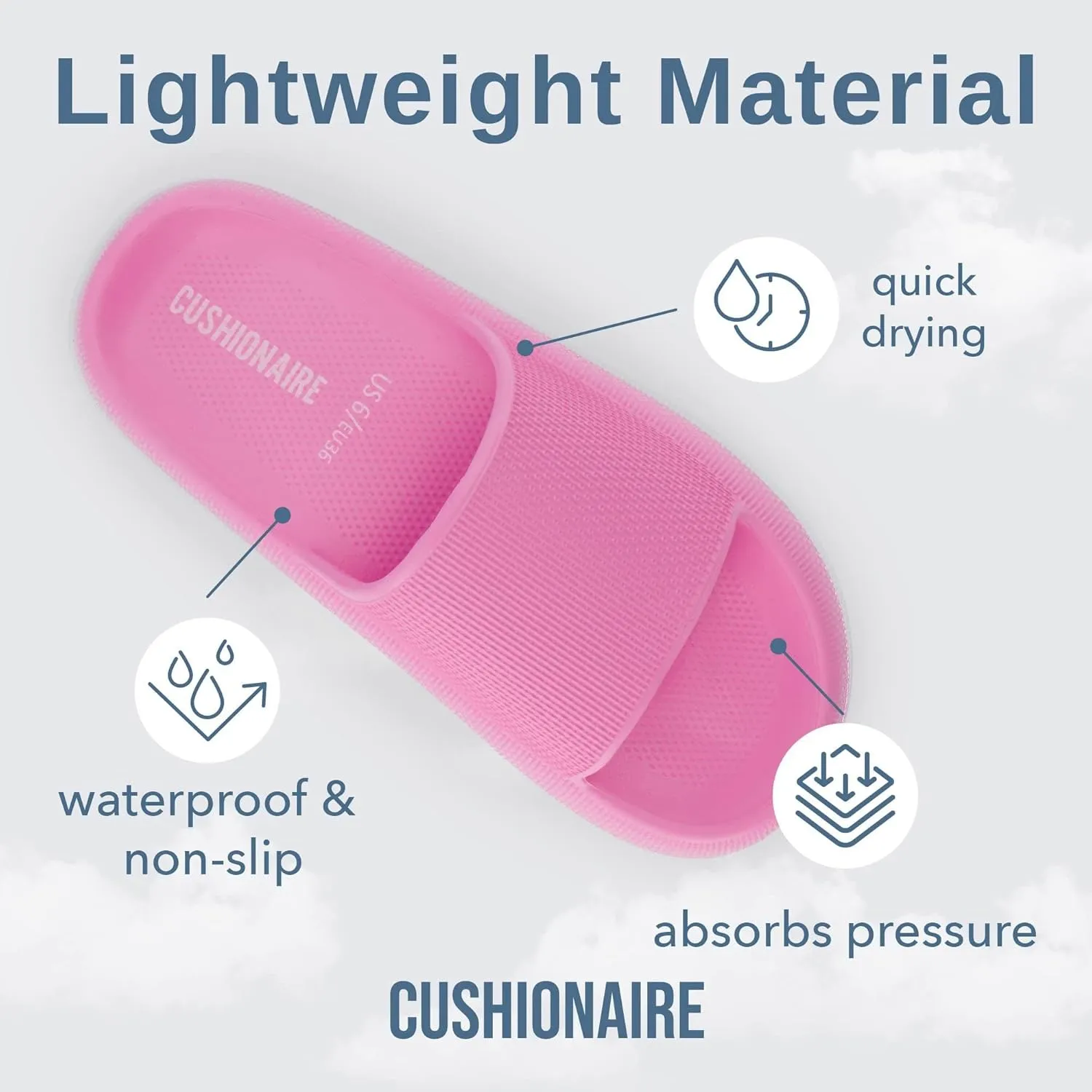 CUSHIONAIRE Feather Slides – Comfortable Cloud Cushion House Slippers for Women, Indoor Outdoor EVA Foam Foot Spa Shower Shoes, Non-Slip Arch Support
