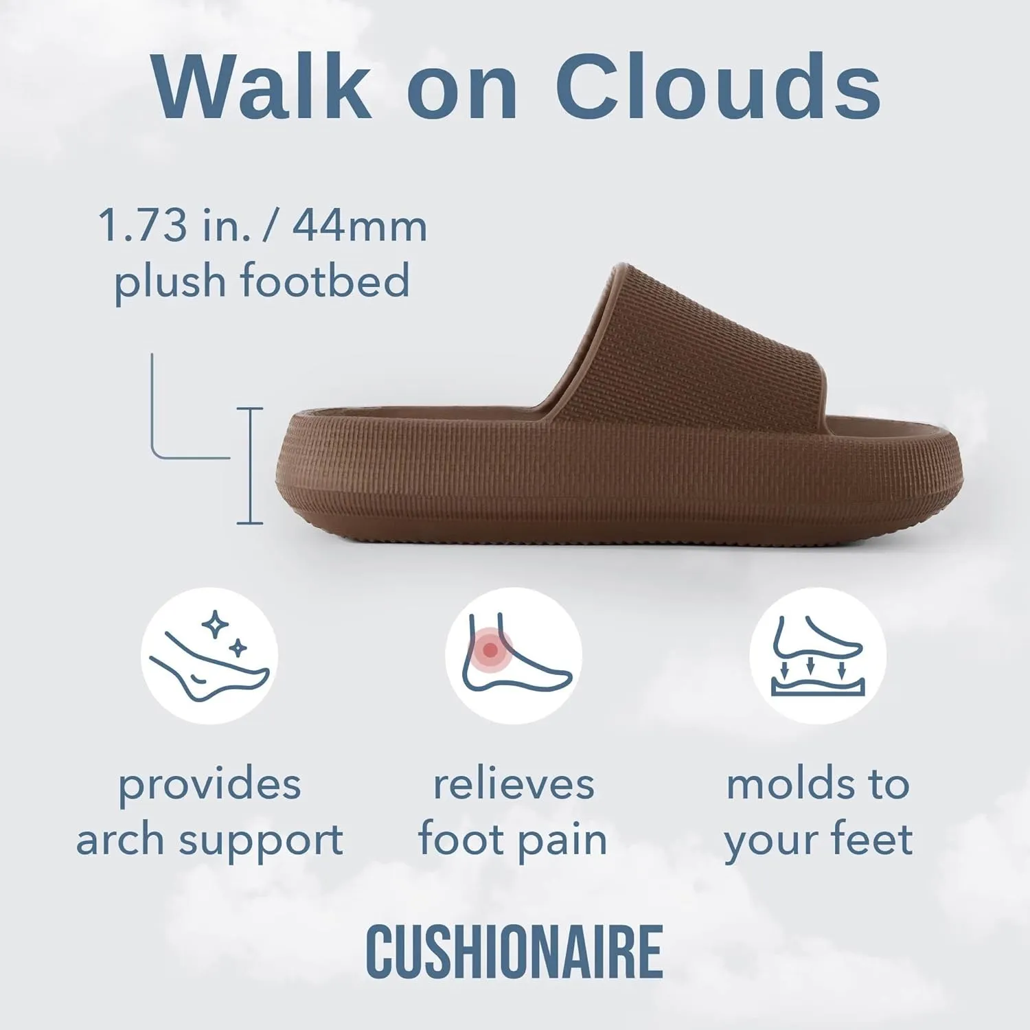 CUSHIONAIRE Feather Slides – Comfortable Cloud Cushion House Slippers for Women, Indoor Outdoor EVA Foam Foot Spa Shower Shoes, Non-Slip Arch Support