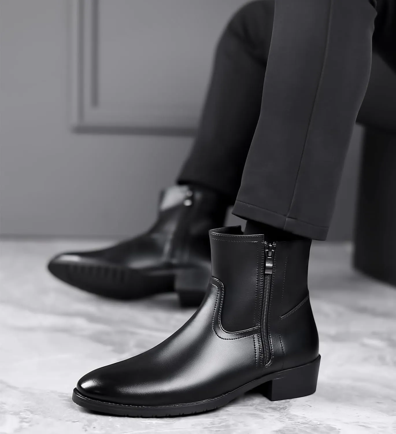 DADAWEN Men's Chelsea Boots Leather Casual Chukka Ankle Boots Side Zipper Pull On Dress Boots for Men