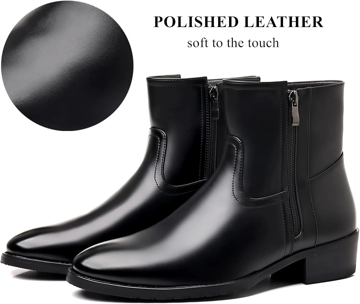 DADAWEN Men's Chelsea Boots Leather Casual Chukka Ankle Boots Side Zipper Pull On Dress Boots for Men
