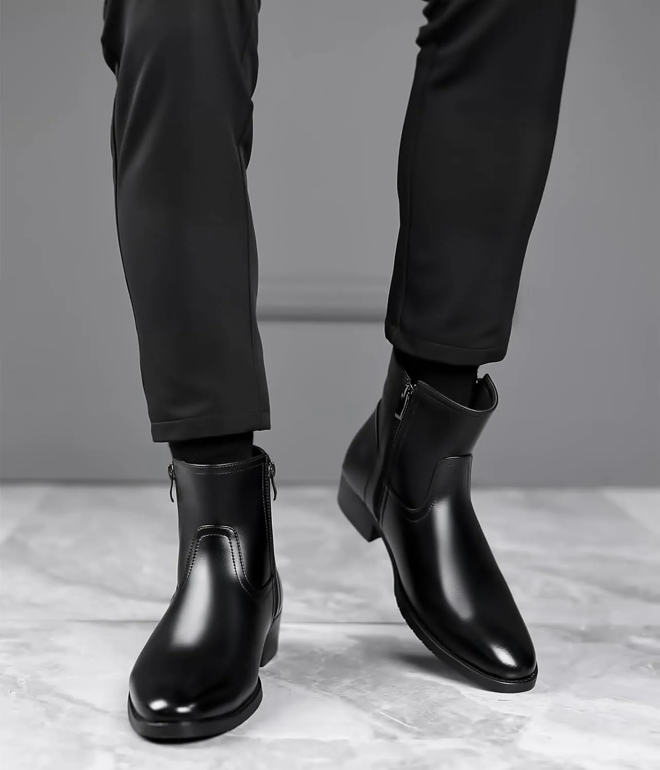 DADAWEN Men's Chelsea Boots Leather Casual Chukka Ankle Boots Side Zipper Pull On Dress Boots for Men