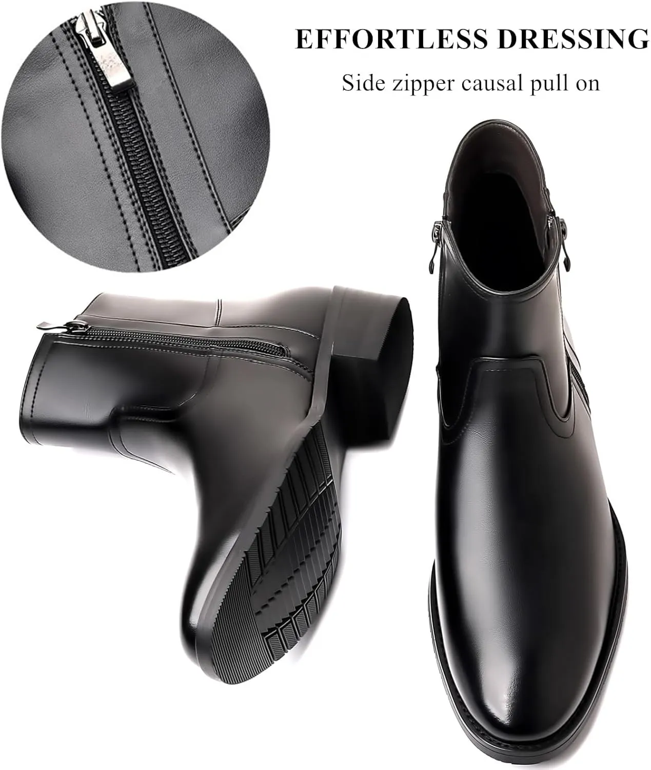 DADAWEN Men's Chelsea Boots Leather Casual Chukka Ankle Boots Side Zipper Pull On Dress Boots for Men