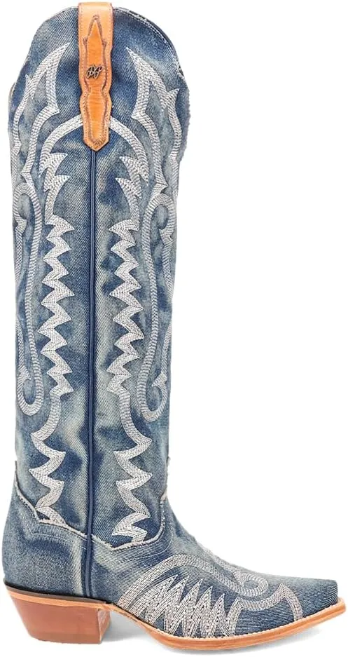 Dan Post Boots Womens Denim Darlin Snip Toe Casual Boots Mid Calf Low Heel 1-2" - Blue